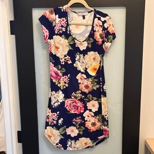 Planet Gold Floral Mini Dress - Navy and Pink